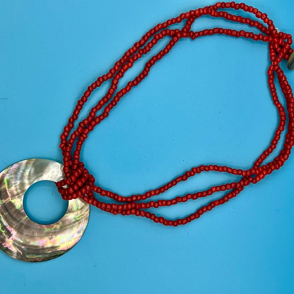 Seed Beaded Necklace with Abalone Pendant